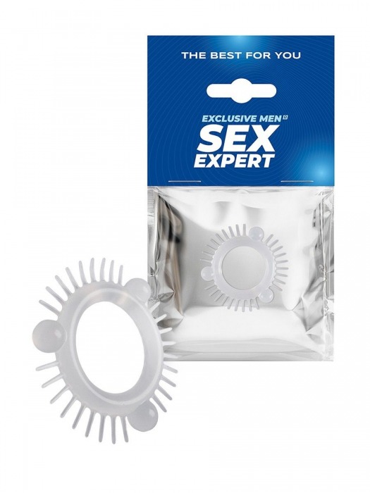 Эластичное эрекционное кольцо с 3 шариками и шипами - Sex Expert - в Нальчике купить с доставкой