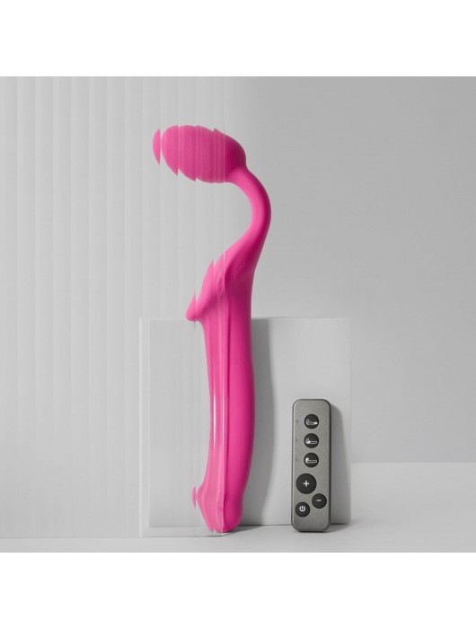 Ярко-розовый безремневой страпон Strap-on-me Vibrating Bendable Strap-On size L - Strap-on-me - купить с доставкой в Нальчике