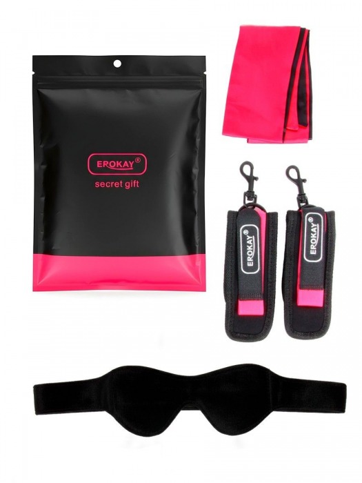 Черно-розовый эротический набор: маска, наручники и повязка - Erokay - купить с доставкой в Нальчике