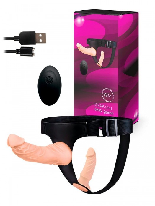 Женский страпон с 2 насадками, вибрацией и пультом ДУ - Erowoman-Eroman - купить с доставкой в Нальчике