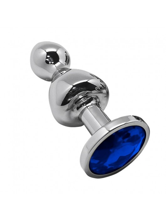 Серебристая анальная втулка Wooomy Lollypop M с синим кристаллом - 9,4 см. - Adrien Lastic