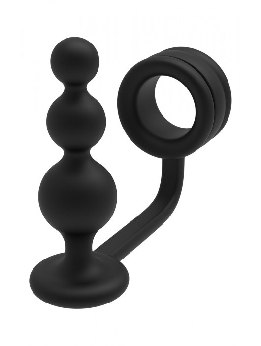 Черное эрекционное кольцо с анальной елочкой Cockring With Beaded Anal Plug - Dream Toys - в Нальчике купить с доставкой