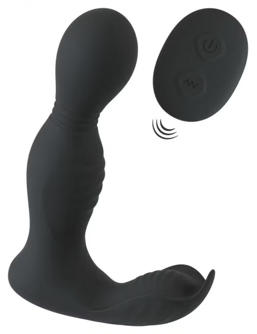 Черная анальная пробка с вибрацией, вращением и пультом ДУ RC Butt Plug with 2 Functions - Orion - в Нальчике купить с доставкой