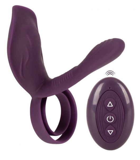 Фиолетовая насадка на член с клиторальным отростком и пультом ДУ RC Couple’s Vibrator 2 - Orion - в Нальчике купить с доставкой