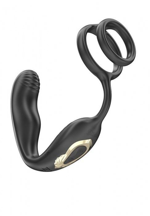 Черная анальная пробка с вращением и эрекционными кольцами - Ibiza - в Нальчике купить с доставкой