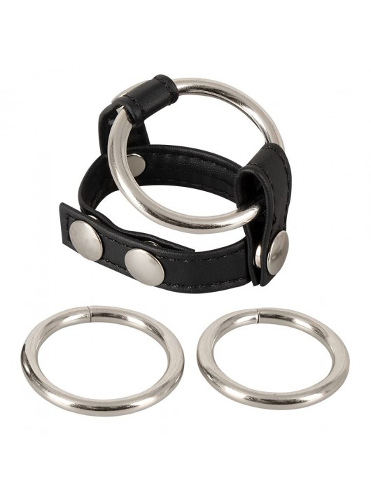 Подхват для мошонки с 3 съемными эрекционными кольцами Leder-Riemen - Orion - в Нальчике купить с доставкой