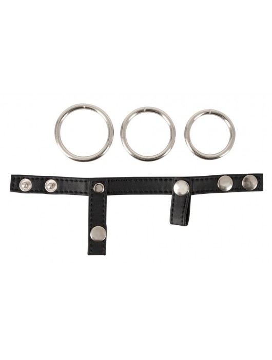 Подхват для мошонки с 3 съемными эрекционными кольцами Leder-Riemen - Orion - в Нальчике купить с доставкой