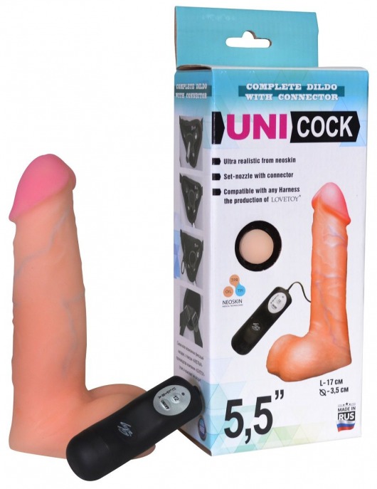 Фаллическая насадка Харнесс UNICOCK 5,5  с вибрацией - 17 см. - LOVETOY (А-Полимер) - купить с доставкой в Нальчике