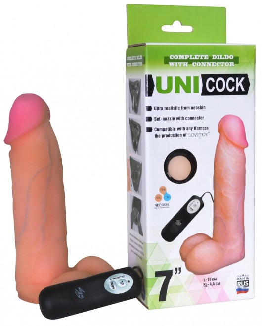 Фаллическая насадка Харнесс UNICOCK 7  с вибрацией - 19 см. - LOVETOY (А-Полимер) - купить с доставкой в Нальчике