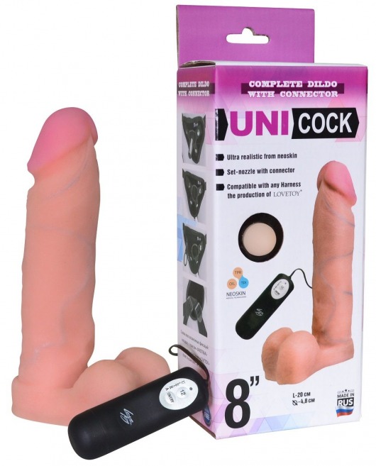 Фаллическая насадка Харнесс UNICOCK 8  с вибрацией - 20 см. - LOVETOY (А-Полимер) - купить с доставкой в Нальчике