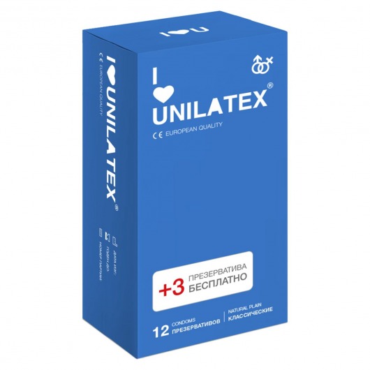 Классические презервативы Unilatex Natural Plain - 12 шт. + 3 шт. в подарок - Unilatex - купить с доставкой в Нальчике