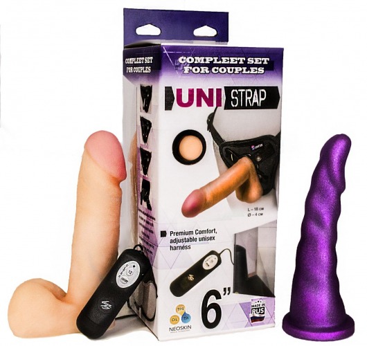 Вибрострапон с двумя насадками UniStrap - 18 и 18 см. - LOVETOY (А-Полимер) - купить с доставкой в Нальчике