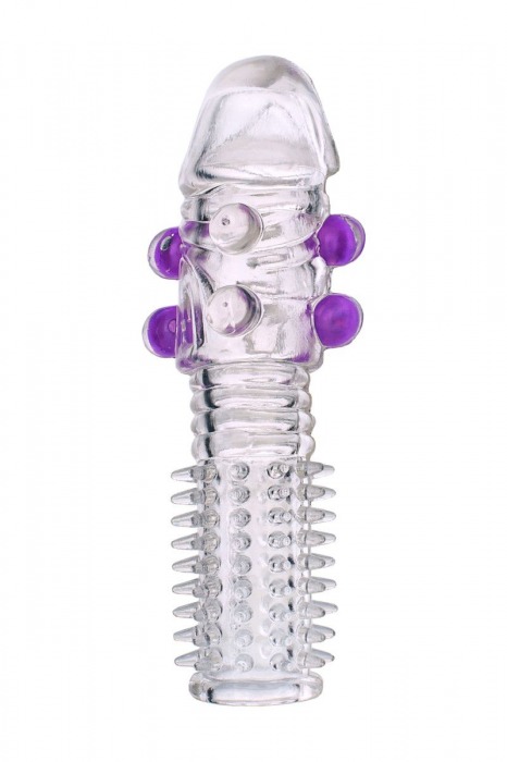 Гелевая прозрачная насадка с шариками и шипами - 14 см. - Toyfa Basic - в Нальчике купить с доставкой