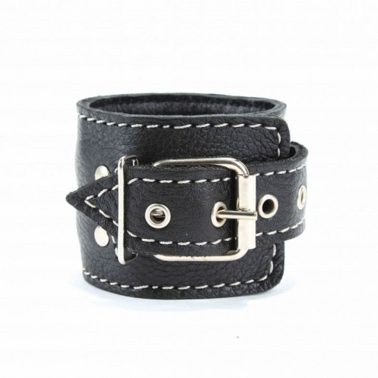 Чёрные кожаные наручники с крупной строчкой - БДСМ Арсенал - купить с доставкой в Нальчике