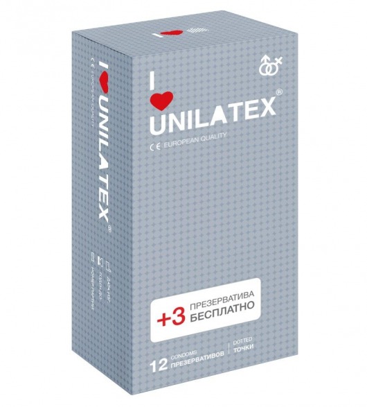 Презервативы с точками Unilatex Dotted - 12 шт. + 3 шт. в подарок - Unilatex - купить с доставкой в Нальчике