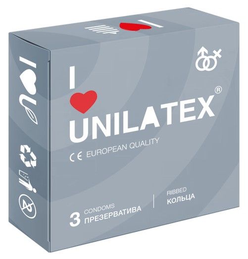 Презервативы с рёбрами Unilatex Ribbed - 3 шт. - Unilatex - купить с доставкой в Нальчике