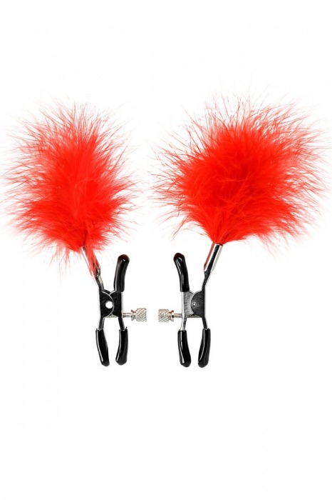 Зажимы для сосков с красным пухом Theatre - ToyFa - купить с доставкой в Нальчике