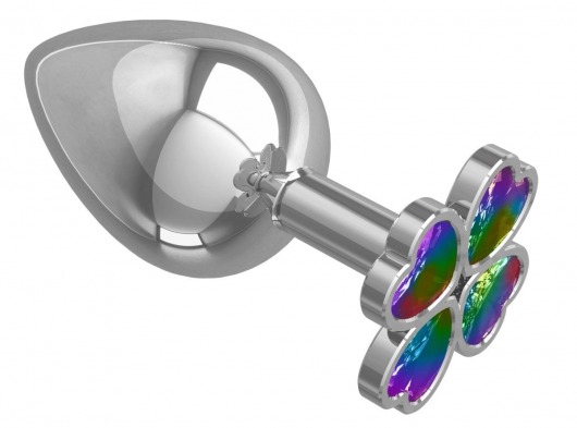 Серебристая анальная пробка-клевер с радужным кристаллом - 9,5 см. - Джага-Джага - купить с доставкой в Нальчике