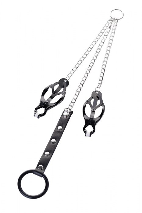 Черно-серебристые зажимы для сосков с кольцом для пениса TOYFA Metal - ToyFa - купить с доставкой в Нальчике