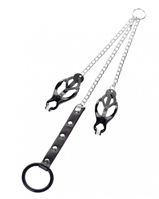 Черно-серебристые зажимы для сосков с кольцом для пениса TOYFA Metal - ToyFa - купить с доставкой в Нальчике